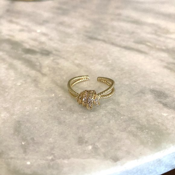 Knotted Gold Twist Zirconia Accent Adjustable Ring - Picture 7 of 10